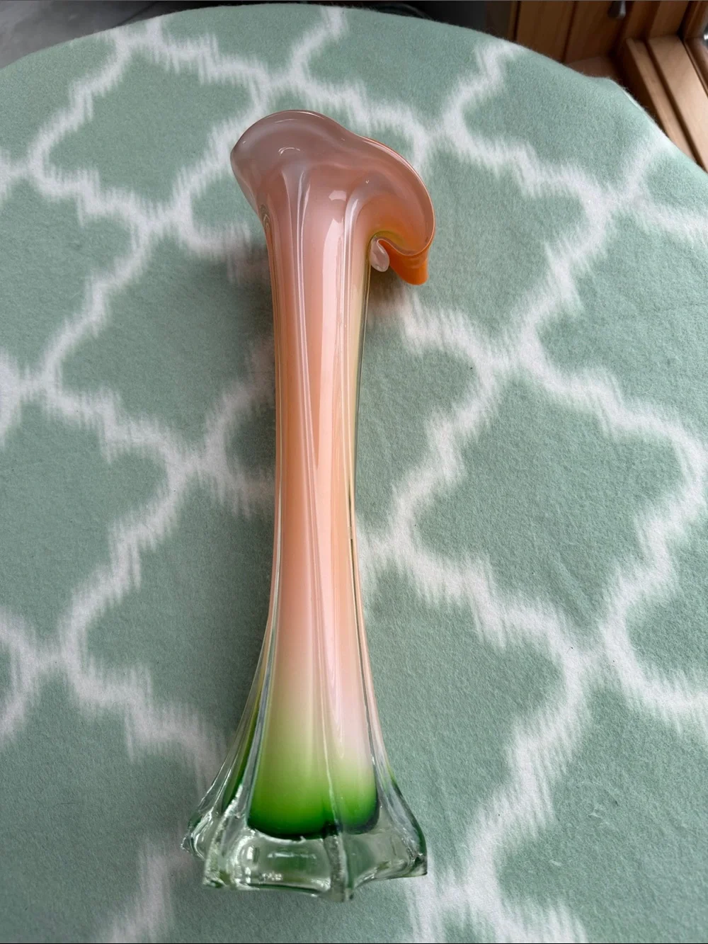 Vintage Italian Murano Jack in the Pulpit Art Glass Vase MCM Orange White Green